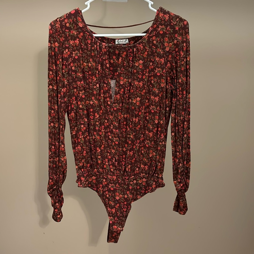 Free People bodysuit floral Burgandy